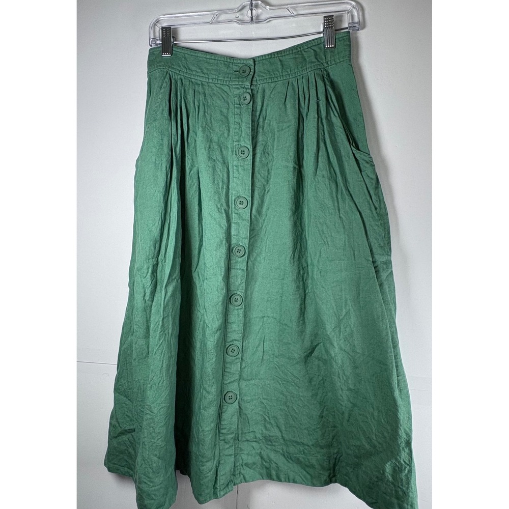 LIN'N LAUNDRY ZYGA 100% Linen Skirt‎ Green Pockets  Sz 36 (2/4) Classicore
